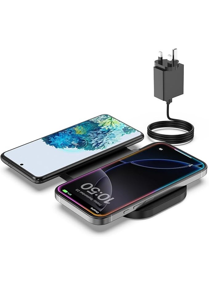 بروماس لوحة شحن لاسلكية، شاحن لاسلكي مزدوج لهاتف iPhone 16/15/14 Plus/14 Pro/14/13 Pro Max/Pro/Mini/12، Airpods 3/2، شاحن هاتف لاسلكي لهاتف Samsung S22/S21، شاحن لاسلكي سريع بقوة 24 وات - Image 1