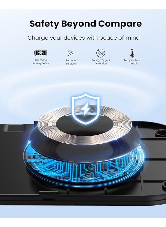 بروماس لوحة شحن لاسلكية، شاحن لاسلكي مزدوج لهاتف iPhone 16/15/14 Plus/14 Pro/14/13 Pro Max/Pro/Mini/12، Airpods 3/2، شاحن هاتف لاسلكي لهاتف Samsung S22/S21، شاحن لاسلكي سريع بقوة 24 وات - Image 2