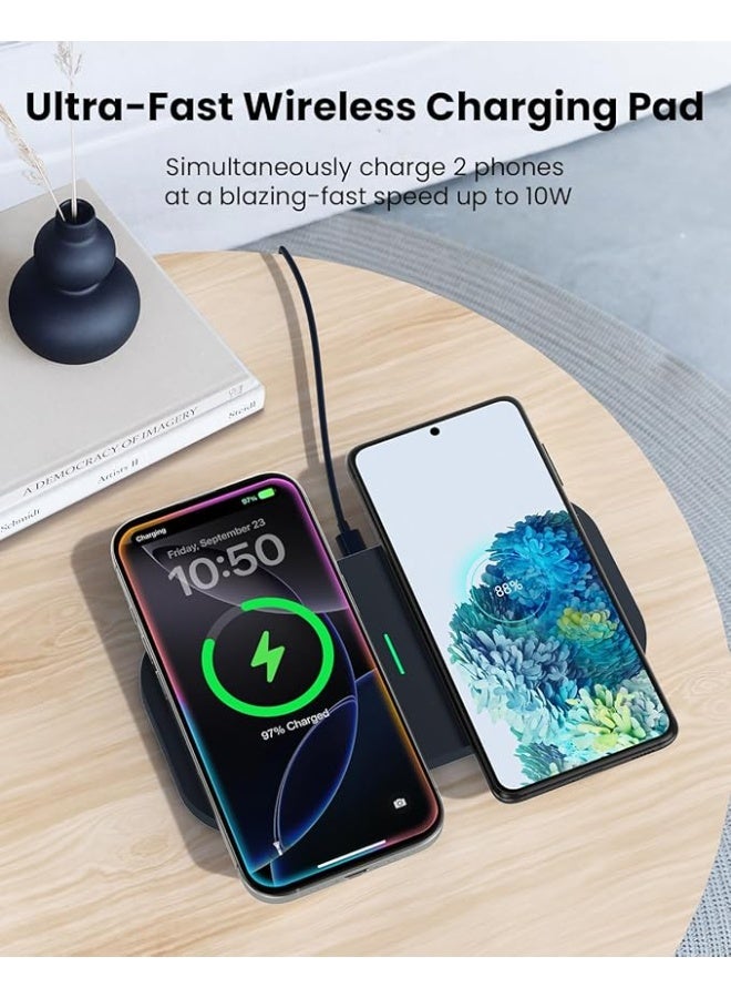 بروماس لوحة شحن لاسلكية، شاحن لاسلكي مزدوج لهاتف iPhone 16/15/14 Plus/14 Pro/14/13 Pro Max/Pro/Mini/12، Airpods 3/2، شاحن هاتف لاسلكي لهاتف Samsung S22/S21، شاحن لاسلكي سريع بقوة 24 وات - Image 3