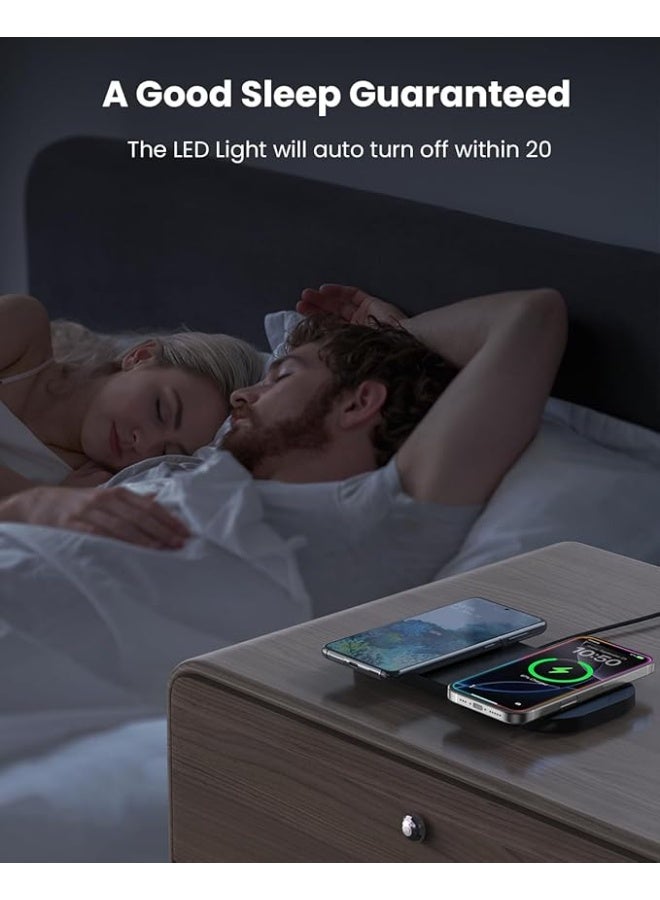 بروماس لوحة شحن لاسلكية، شاحن لاسلكي مزدوج لهاتف iPhone 16/15/14 Plus/14 Pro/14/13 Pro Max/Pro/Mini/12، Airpods 3/2، شاحن هاتف لاسلكي لهاتف Samsung S22/S21، شاحن لاسلكي سريع بقوة 24 وات - Image 5