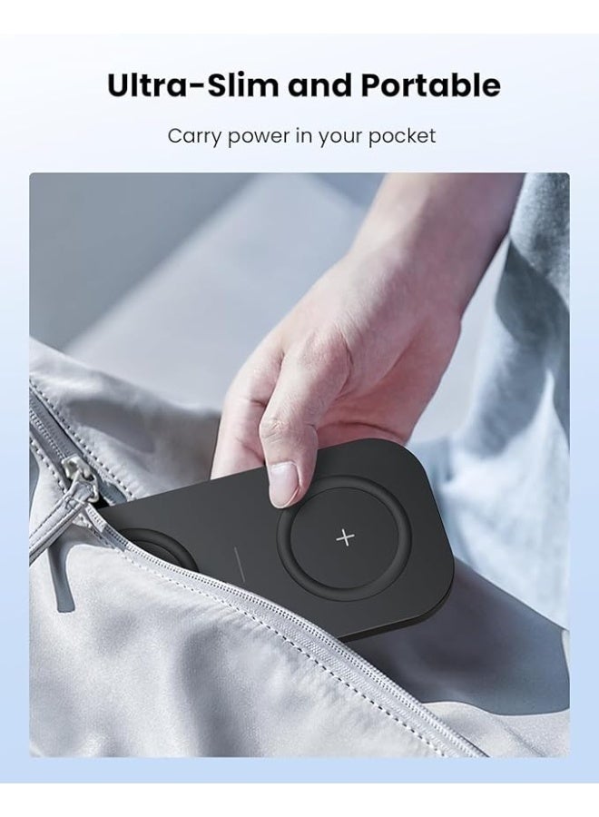 بروماس لوحة شحن لاسلكية، شاحن لاسلكي مزدوج لهاتف iPhone 16/15/14 Plus/14 Pro/14/13 Pro Max/Pro/Mini/12، Airpods 3/2، شاحن هاتف لاسلكي لهاتف Samsung S22/S21، شاحن لاسلكي سريع بقوة 24 وات - Image 4