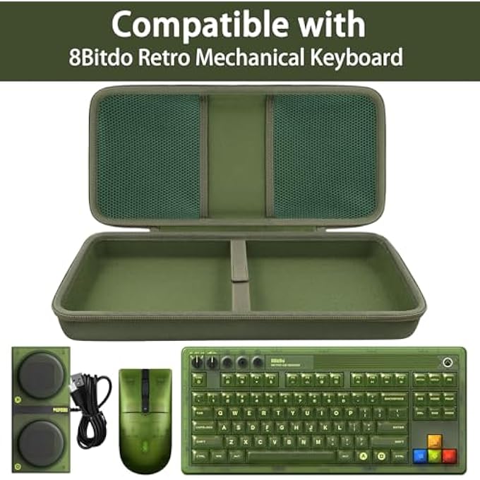 rayihni HARD TRAVEL CASE COMPATIBLE WITH 8BITDO RETRO MECHANICAL KEYBOARD WITH 87 KEYS AND TWO SUPERPROGRAMMABLE BUTTONS (GREEN CASE) - Image 2