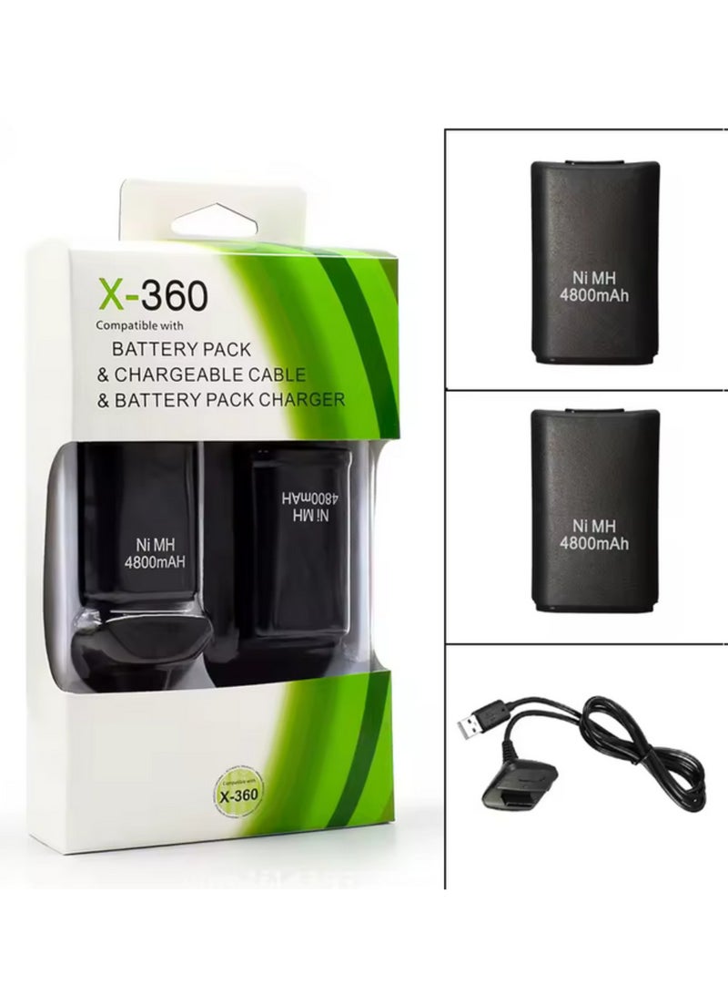 عبوتان من بطاريات Ni-MH قابلة لإعادة الشحن بسعة 4800 مللي أمبير في الساعة مع كابل شحن USB لوحدات تحكم Xbox 360 اللاسلكية - Image 1