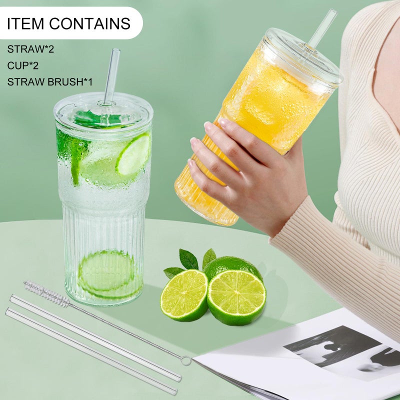 Luiaiog Glass Cups with Lids and Glass Straws, High Borosilicate 20OZ Tumblers (2Pcs) for Coffee, Tea, Juice, Smoothies, Hot/Cold Drinks at Home, Officeï¼ˆCreative Drink Label Designï¼‰ - Image 5