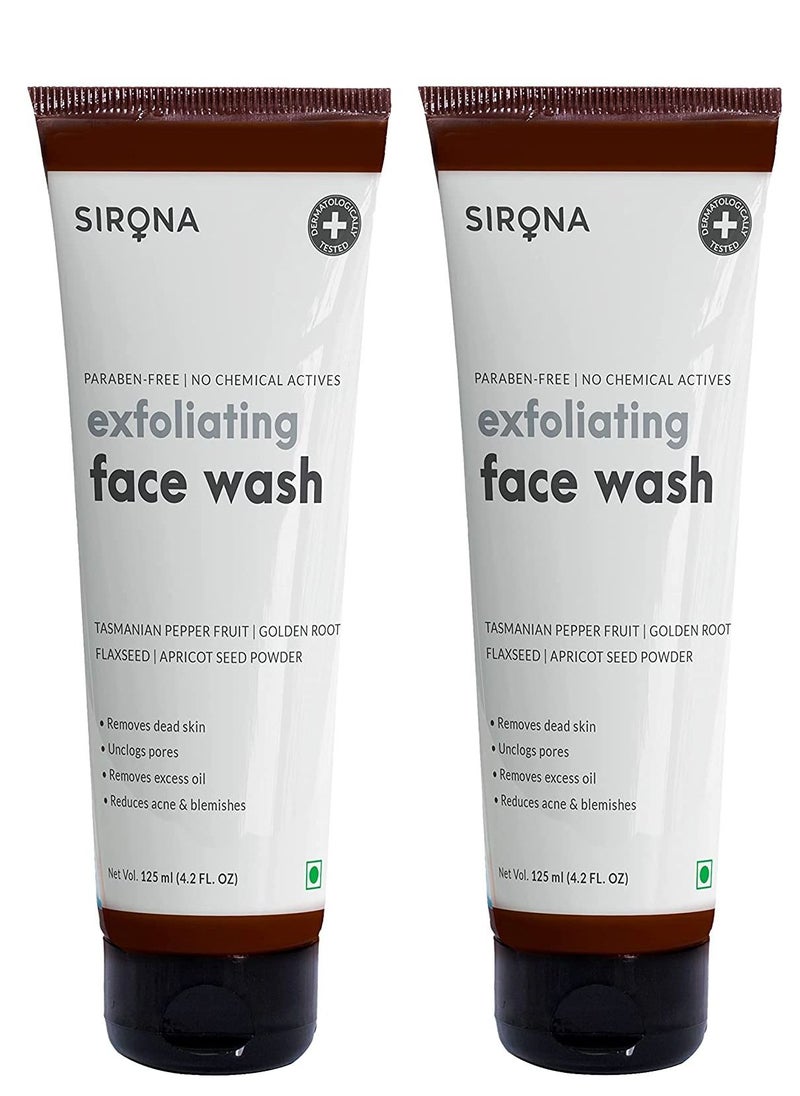 Sirona - Sirona Natural Exfoliating Face Wash Facial Cleanser - 4.2 Fl Oz with Apricot, Flax-seed Extracts & Mint Oil, Contains No Chemical Actives- Helps in Blemishes, Fights Acne, Non-drying (Pack of 2) - Image 1