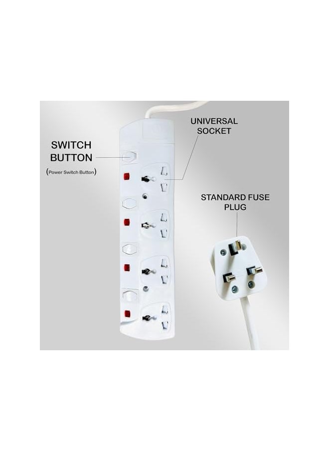 INFLUX INFLUX Extension cord with 4-Outlet and 3M 1mm wire Power Extension with Surge Protector - Durable Power Extension Cable, Extenson with Individual Safety Buttons, Power Strip plug extension for Home  - Image 3