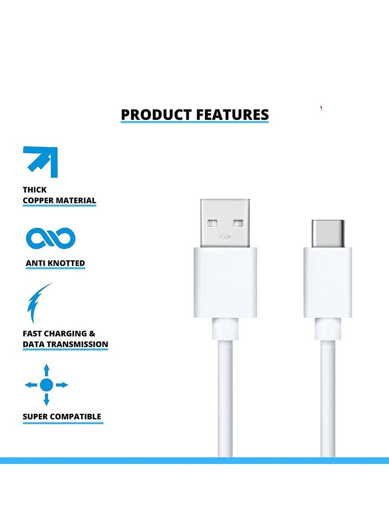 Lynacz Original Original USB-A to Type-C Fast Charging Cable Compatible with Vivo Y200/Y100/Y75/Y73/V27/V25/V21/T2 Series and All Type C model– 18W Quick Charge – 1 Meter – White - Image 2