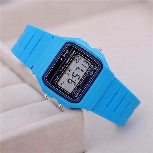 LED electronic watch WR F91W steel belt A159 Harajuku wind card custom wholesale gift watchSilica gel sky blue Silica gel sky blue