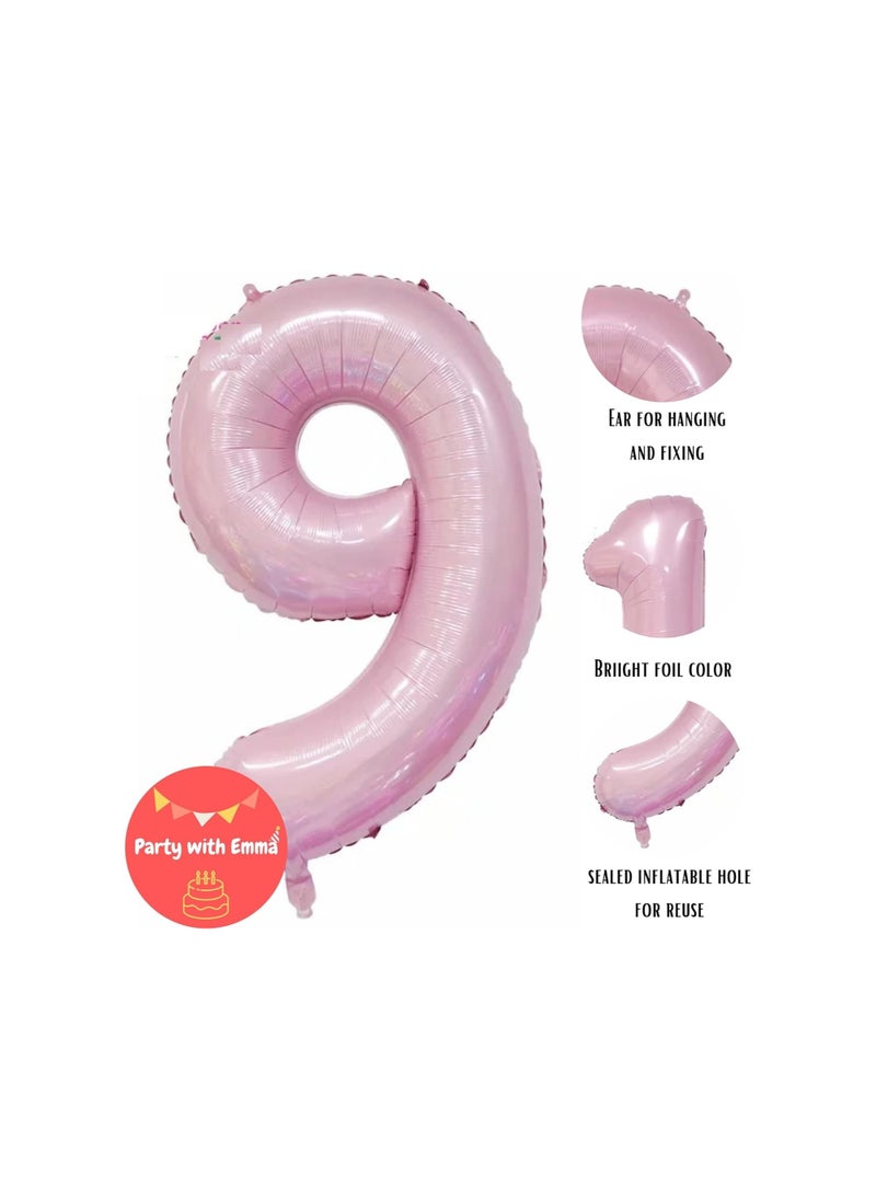 Party with Emma Pink Number Balloons 40 Inch Birthday Foil Balloon Party Decorations Supplies Wedding Bachelorette Birthday Bridal Shower Graduation Anniversary Celebration Decoration Fly with Helium (Number 9)  - Image 3