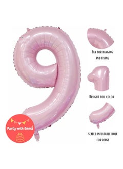Party with Emma Pink Number Balloons 40 Inch Birthday Foil Balloon Party Decorations Supplies Wedding Bachelorette Birthday Bridal Shower Graduation Anniversary Celebration Decoration Fly with Helium (Number 9)  - Image 2