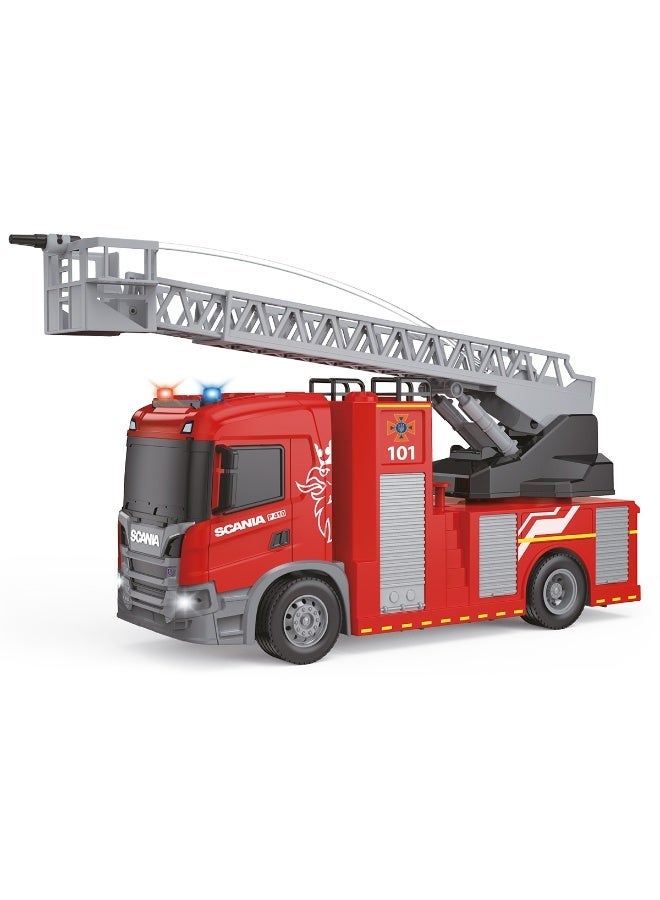 The Toys Home Licensed Scania Fire Truck Toy 12 Inch (Approx. 1:20 Scale) – Push & Go Friction Powered Fire Engine with Water Spray Hose, Lights & Sound – Kids Fire Rescue Truck Toy for Boys & Girls Age 3+ - Image 1
