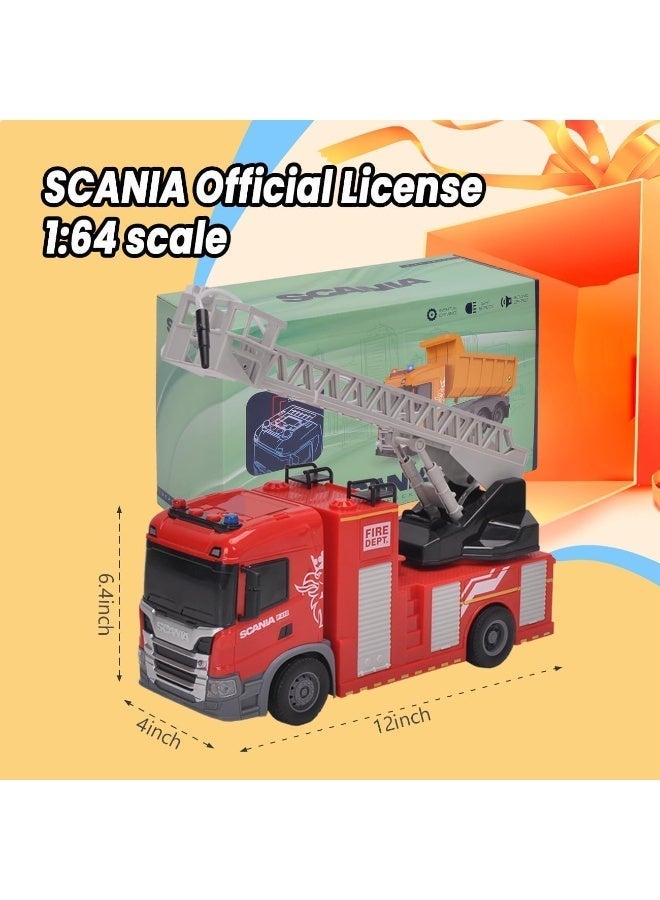 The Toys Home Licensed Scania Fire Truck Toy 12 Inch (Approx. 1:20 Scale) – Push & Go Friction Powered Fire Engine with Water Spray Hose, Lights & Sound – Kids Fire Rescue Truck Toy for Boys & Girls Age 3+ - Image 2