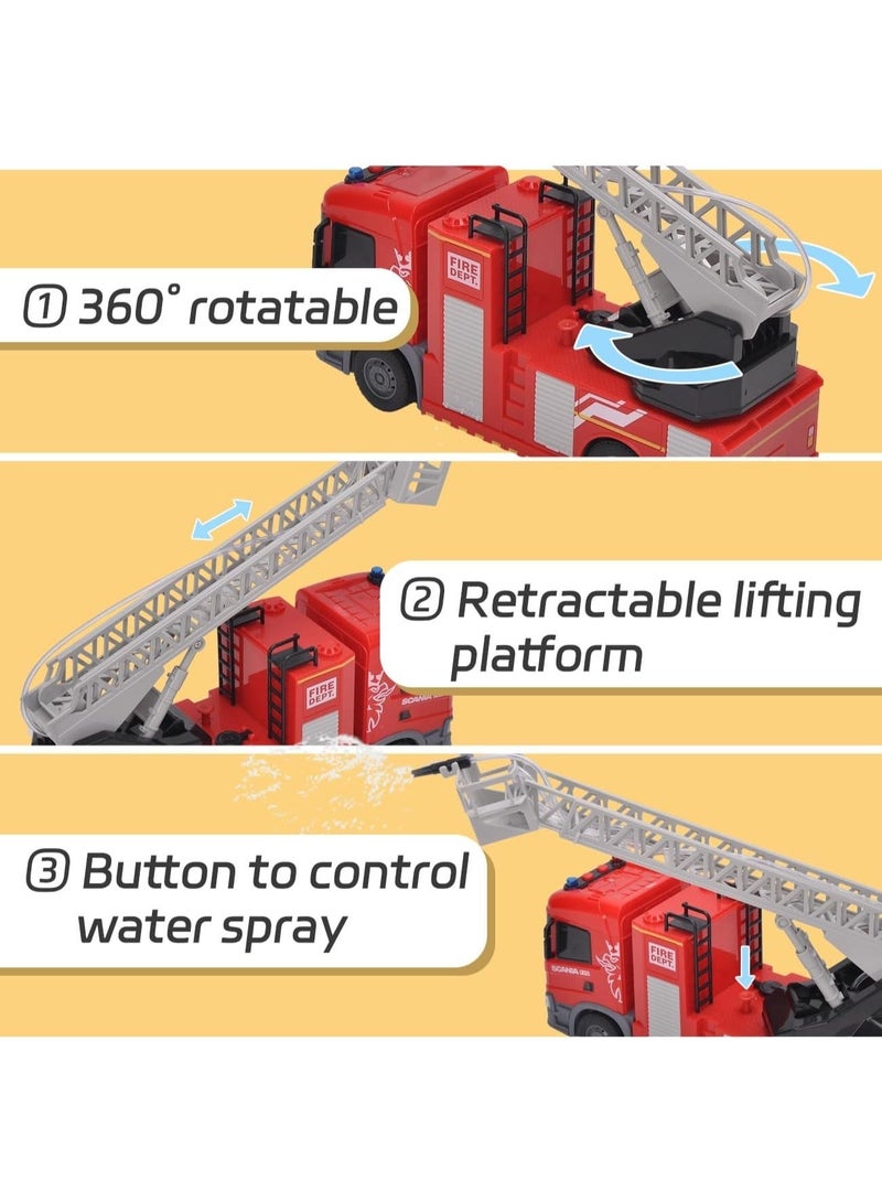 The Toys Home Licensed Scania Fire Truck Toy 12 Inch (Approx. 1:20 Scale) – Push & Go Friction Powered Fire Engine with Water Spray Hose, Lights & Sound – Kids Fire Rescue Truck Toy for Boys & Girls Age 3+ - Image 5