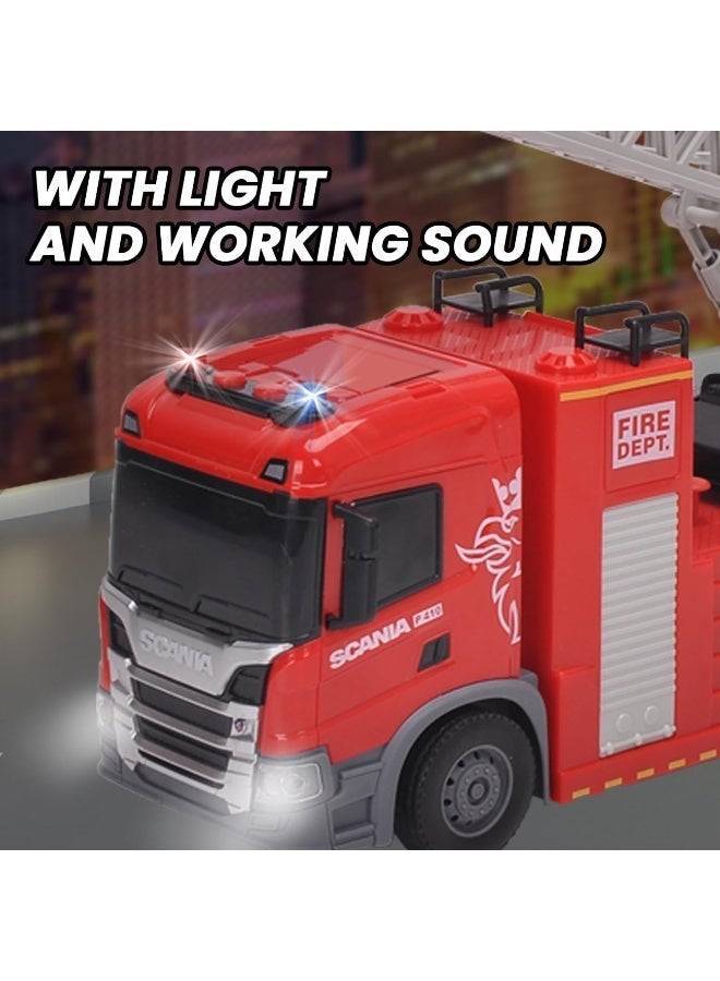 The Toys Home Licensed Scania Fire Truck Toy 12 Inch (Approx. 1:20 Scale) – Push & Go Friction Powered Fire Engine with Water Spray Hose, Lights & Sound – Kids Fire Rescue Truck Toy for Boys & Girls Age 3+ - Image 4