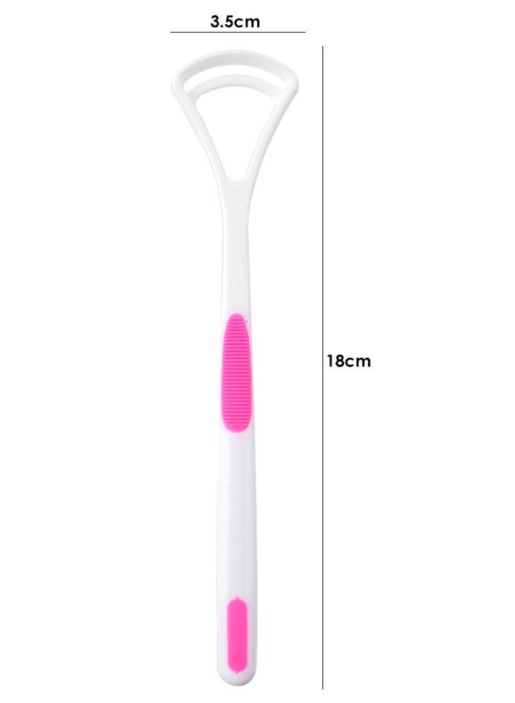 Generic 2-piece set of pink tongue coating cleaner - portable and reusable tongue scraper | efficiently reduces bad breath and improves oral hygiene | easy-to-use tongue brush (health care tool) 3.5x17.5cm  - Image 2