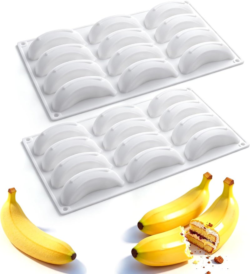 Juome 3D Banana Silicone Mold for Mousse Cake - 24 Cavity Fruit Pudding Banana Molds for Baking Pastry, Ice Cream, Cake Decoration Mould Supplies - Image 1