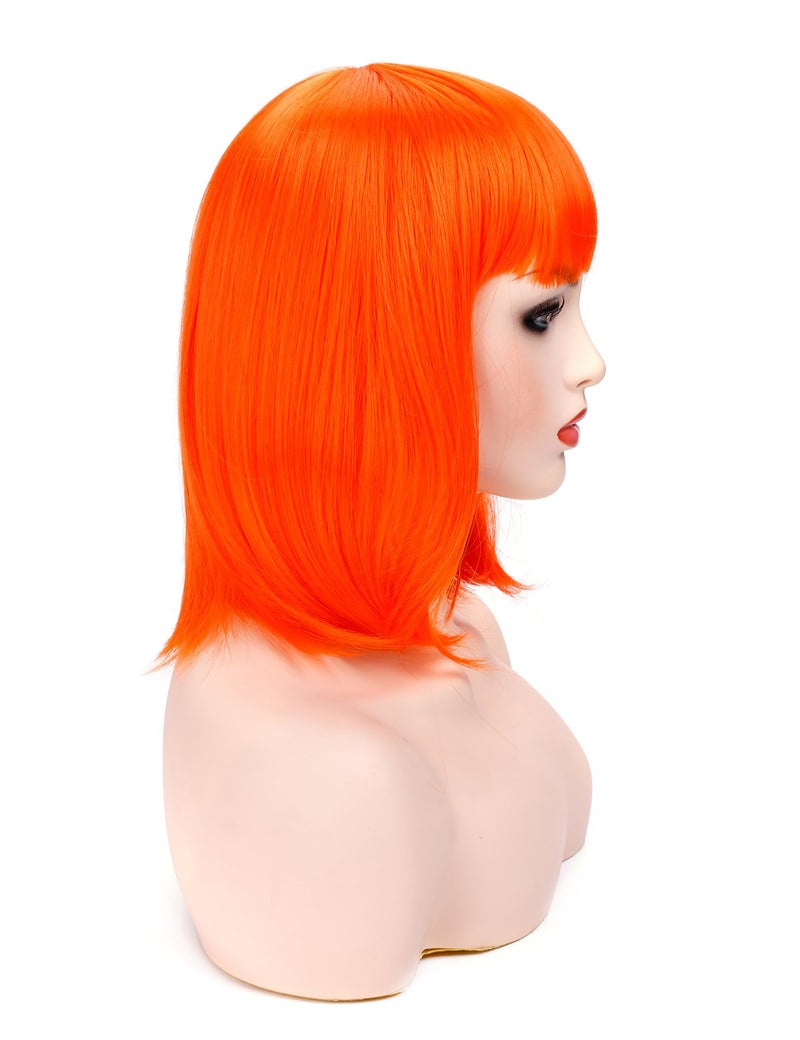 morvally Short Straight Bob Wig Heat Resistant Hair with Blunt Bangs Natural Looking Cosplay Costume Daily Wigs (12", Orange) - Image 3