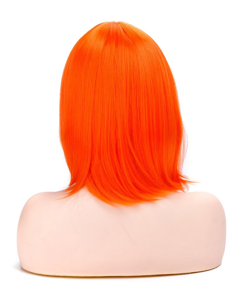 morvally Short Straight Bob Wig Heat Resistant Hair with Blunt Bangs Natural Looking Cosplay Costume Daily Wigs (12", Orange) - Image 4