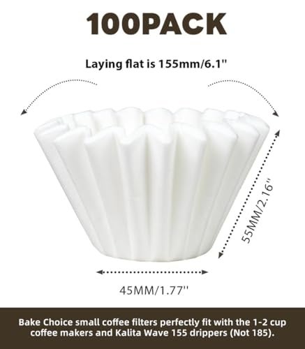 Bake Choice 1-2 Cup Small Coffee Filters,100 Count Disposable Basket Coffee Filter Paper, Compatible with Kalita Wave Dripper 155 Series, Single Serve Coffee Pot, Pour Over and Drip Coffee Maker, For 1-2 People - Image 2