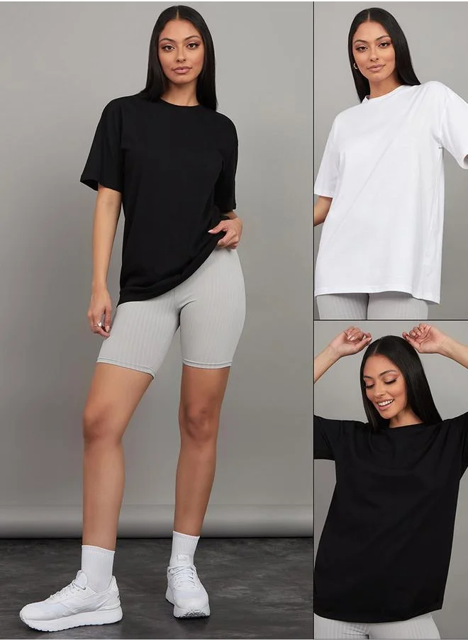 Styli Styli Pack of 2 - Solid Cotton Oversized T-shirt