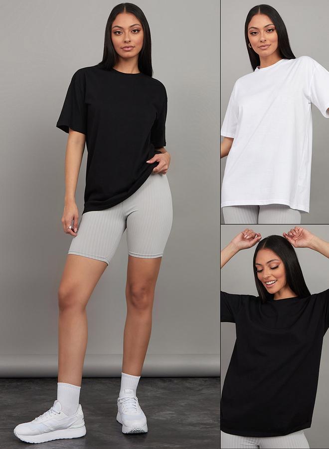 Styli Styli Pack of 2 - Solid Cotton Oversized T-shirt  - Image 1