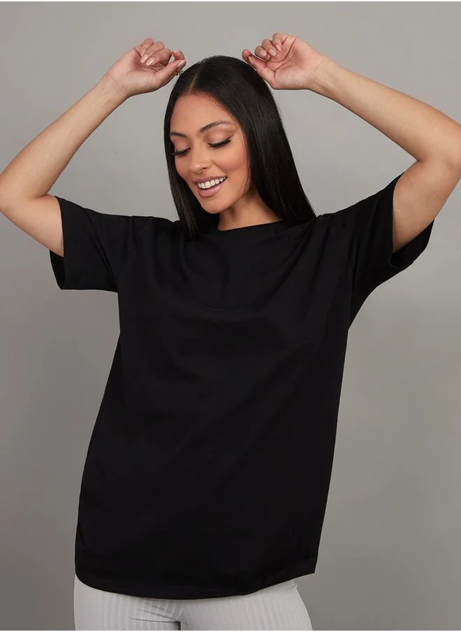 Styli Pack of 2 - Solid Cotton Oversized T-shirt