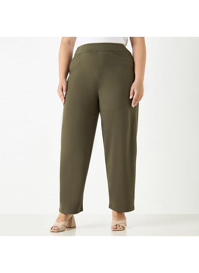 Ulla Popken Plus Size Ulla Popken Solid Pants with Elasticated Waistband  - Image 1