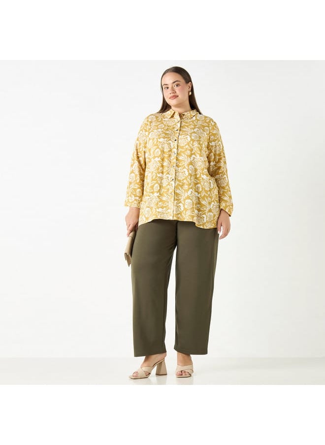 Ulla Popken Plus Size Ulla Popken Solid Pants with Elasticated Waistband  - Image 2