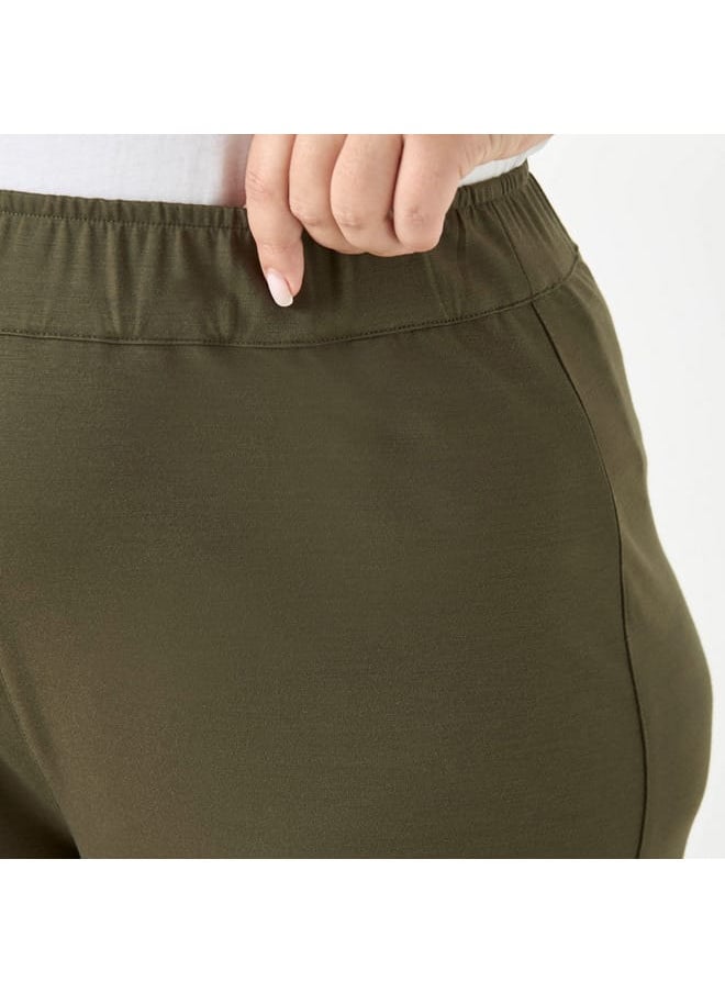 Ulla Popken Plus Size Ulla Popken Solid Pants with Elasticated Waistband  - Image 4