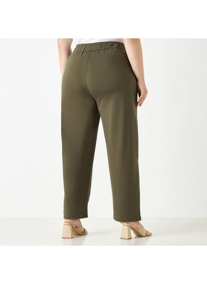 Ulla Popken Plus Size Ulla Popken Solid Pants with Elasticated Waistband  - Image 3