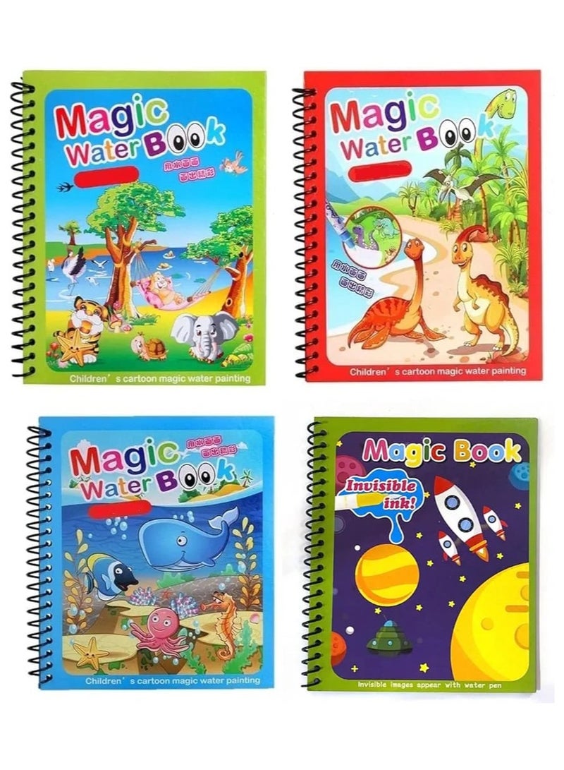 Magical Watercolor Book for Kids, Endless Fun with Water (Pack of 4 Books) Reusable Watercolor Painting Board with Large Water Pen, Aqua Doodle Birthday Gift  - Image 1