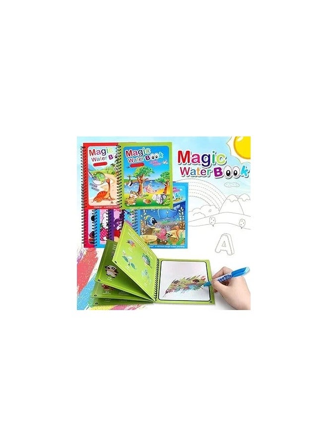 Magical Watercolor Book for Kids, Endless Fun with Water (Pack of 4 Books) Reusable Watercolor Painting Board with Large Water Pen, Aqua Doodle Birthday Gift  - Image 2