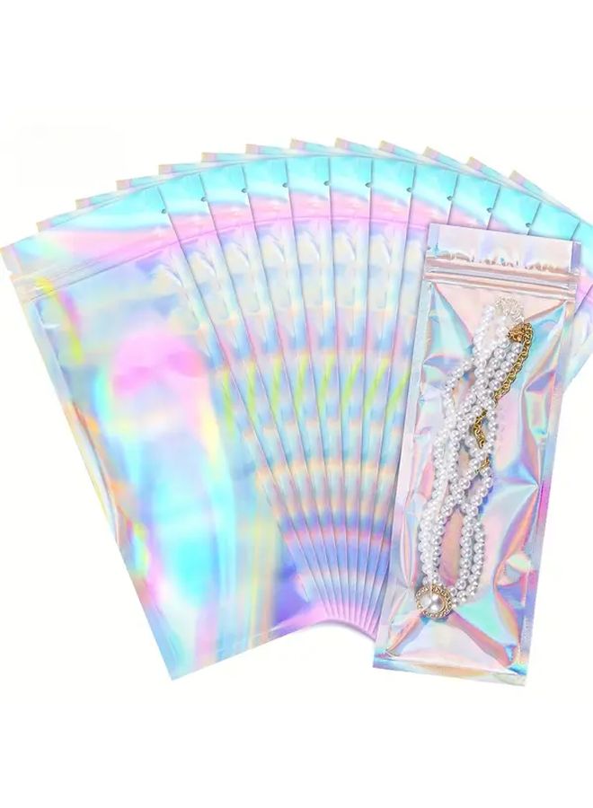 100 Packs Holographic Mylar Bags Resealable Smell Proof For Candy Jewelry - Image 1