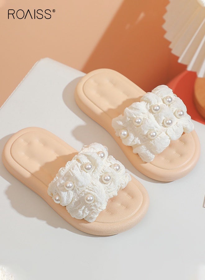 رويس صنادل صيفية للأطفال، شباشب صيفية مريحة بنعل غير قابل للانزلاق، شباشب خفيفة الوزن قابلة للتنفس مزينة باللؤلؤ، أحذية شاطئية كاجوال للبنات - Image 2