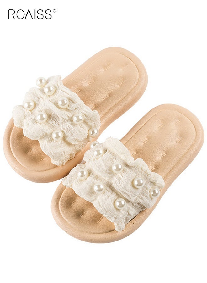 رويس صنادل صيفية للأطفال، شباشب صيفية مريحة بنعل غير قابل للانزلاق، شباشب خفيفة الوزن قابلة للتنفس مزينة باللؤلؤ، أحذية شاطئية كاجوال للبنات - Image 1