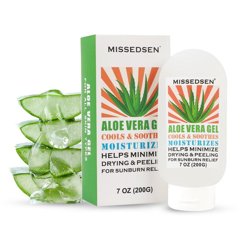 MISSEDSEN Organic Aloe Vera Gel for Face  Body for Sunburn ReliefMint Cooling Soothing Moisturizer for After Sun Helps Minimize Drying peeling Sleep Mask Overnight For Skin Scalp Hair Hydration 7 OZ 