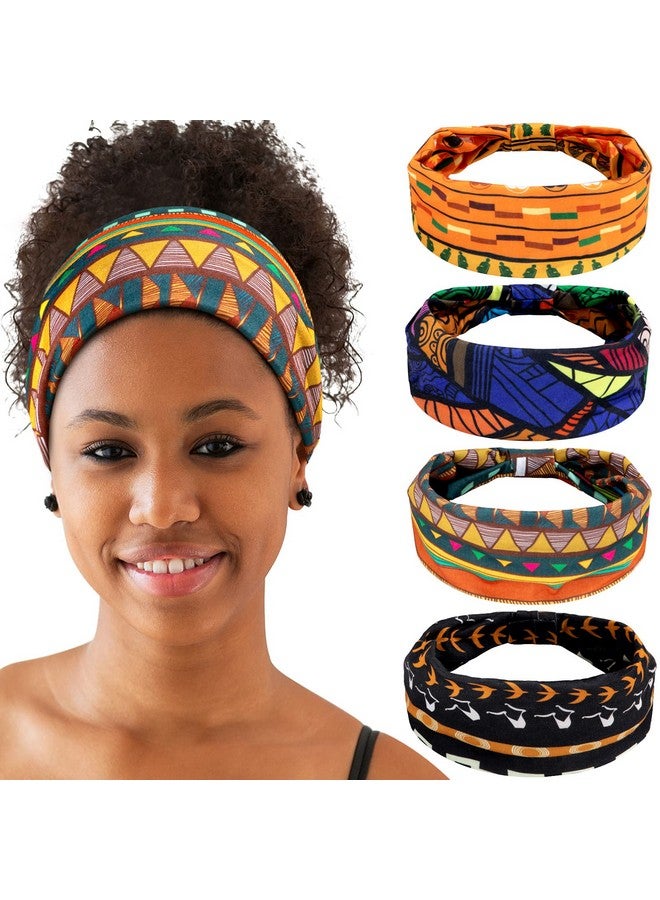 WILLBOND 4 Pieces African Headbands Yoga Headband Stretchy Wide Knotted African Hair Band Hair Accessories for Women and Girls (Vintage Series) - Image 1