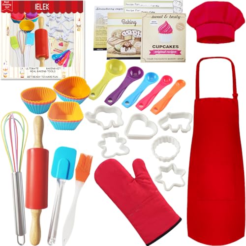 IELEK Kids Real Cooking Set Baking Kitchen Kit with ApronChef HatCooking SuppliesKitchen Utensils and Recipes Great Gift for Kids - Image 1