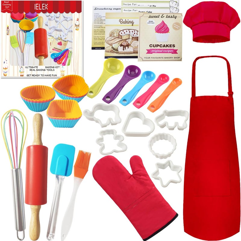 IELEK Kids Real Cooking Set Baking Kitchen Kit with ApronChef HatCooking SuppliesKitchen Utensils and Recipes Great Gift for Kids - Image 4