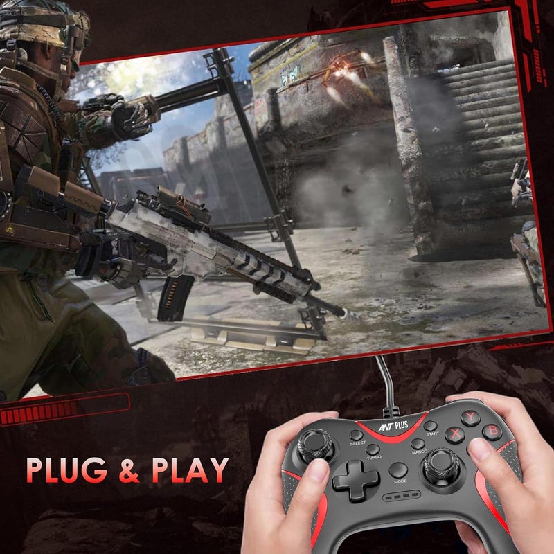 Ant Plus Leo 200 Wired Gamepad with Integrated Force Feedback, ABXY Keys, Ergonomically Design, 1.8m USB Cable for PC - Image 3