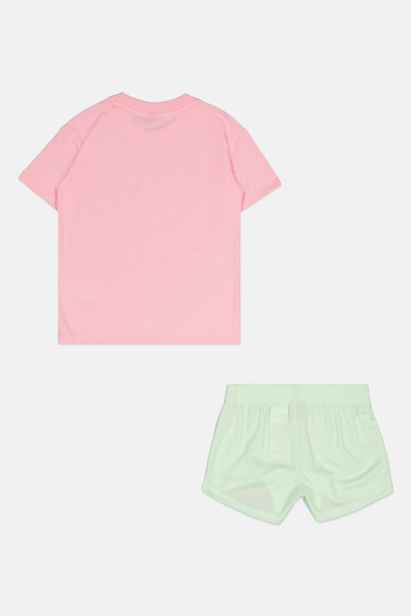 PUMA Kids Girl 2 Pieces Sportswear Fit Brand Logo Top And Bottom Set, Pink/Mint Green - Image 2