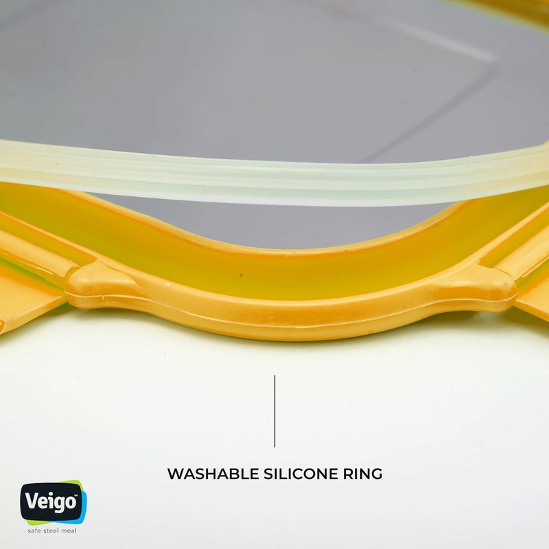 Veigo Veigo Original Stainless Steel Large Lunch Box630 ml Airtight Leakproof Freezer Dishwasher Safe Kids Lunch Box for School Silicone Ring Polymer Frame Safe Lid Lock Yellow - Image 3