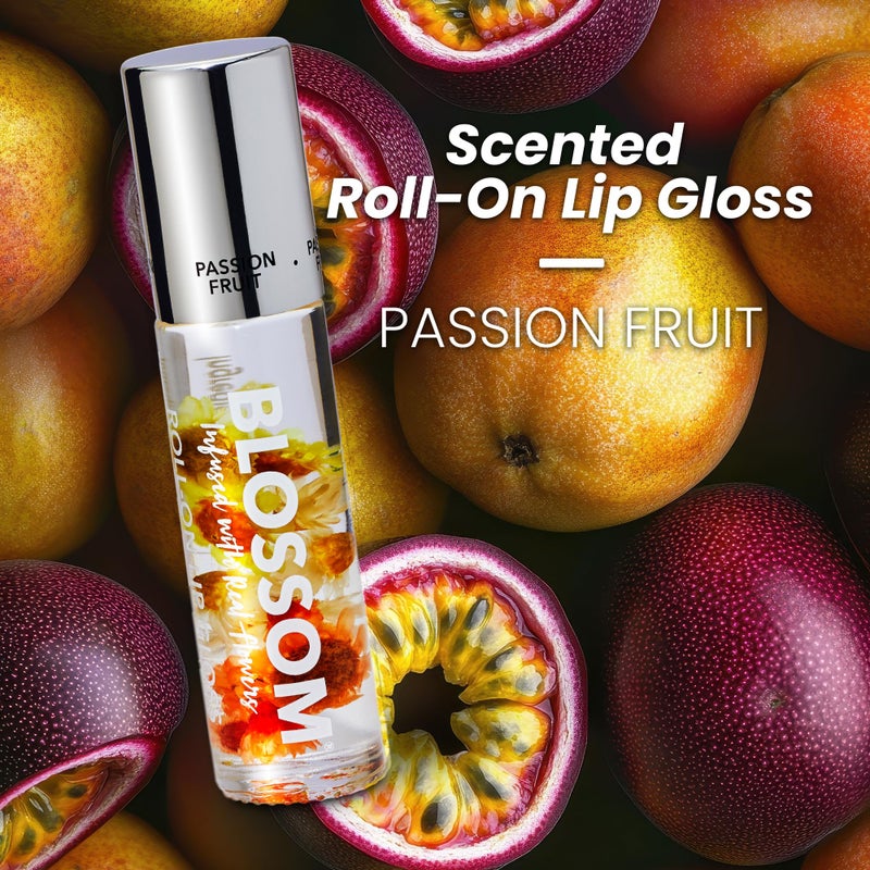 Blossom Roll on Lip Gloss, Scented Clear High Shine Moisturizing Lip Oil, Non Sticky, Infused with Real Flowers, Made in USA, 0.2oz, Passion Fruit - Image 2