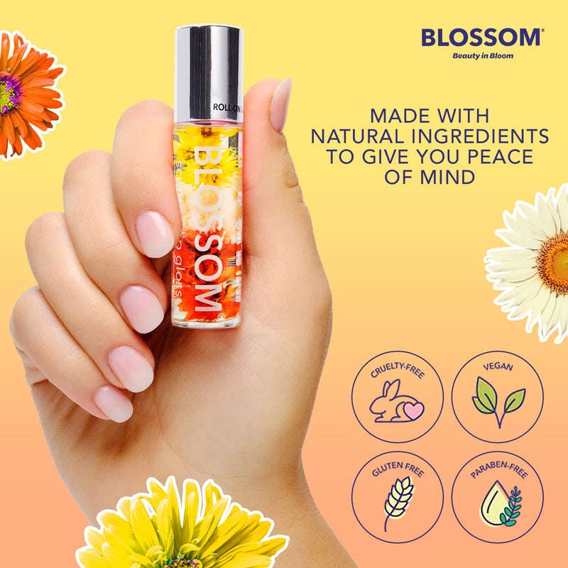 Blossom Roll on Lip Gloss, Scented Clear High Shine Moisturizing Lip Oil, Non Sticky, Infused with Real Flowers, Made in USA, 0.2oz, Passion Fruit - Image 3