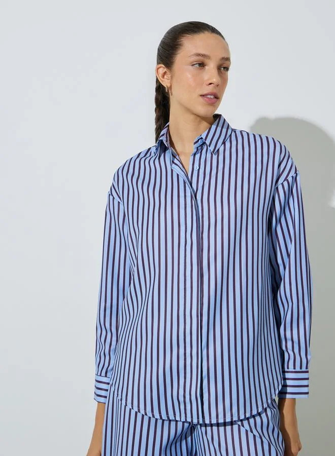 Styli Blue Striped Long-Sleeve Oversized Shirt