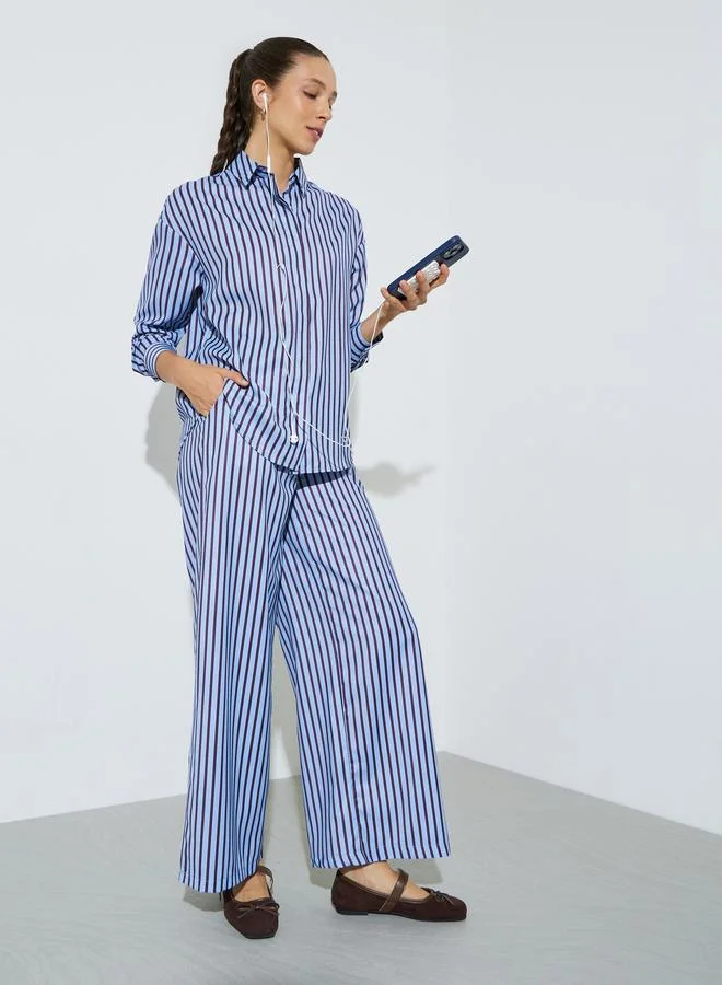 Styli Blue Striped Long-Sleeve Oversized Shirt