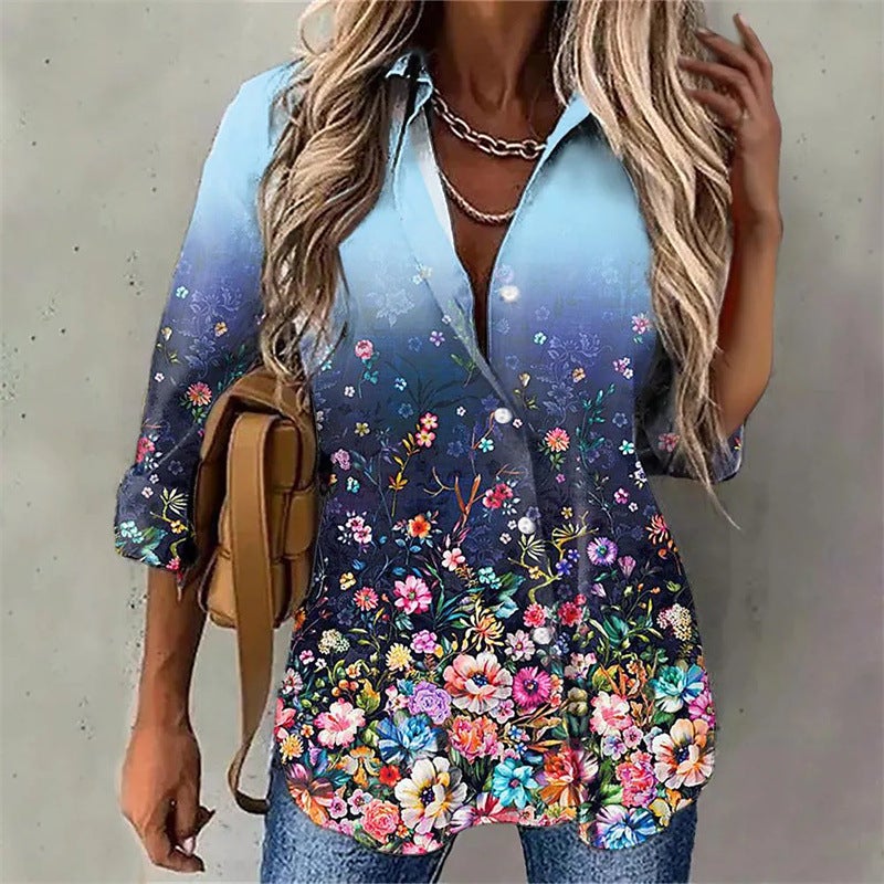 Women's Printed Long Sleeve Button Down Shirt - Image 1