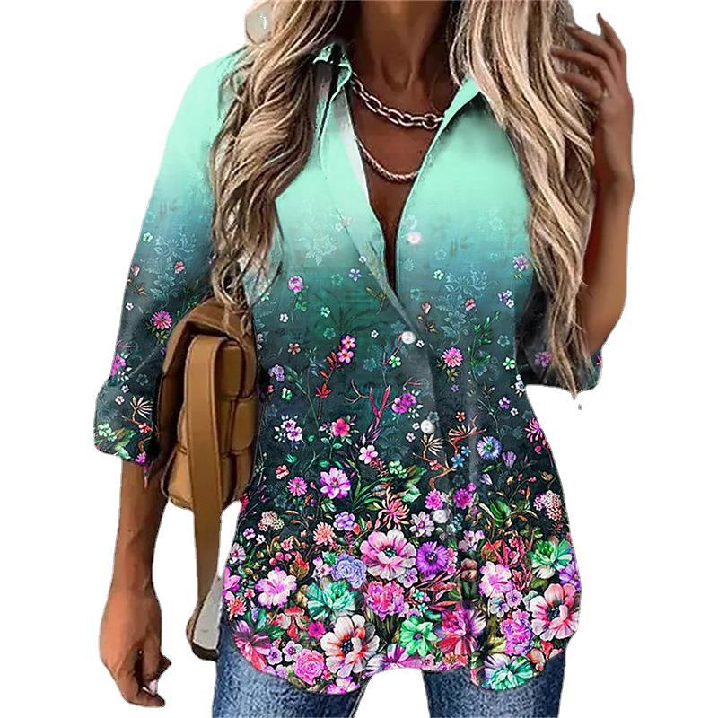 Women's Printed Long Sleeve Button Down Shirt - Image 5