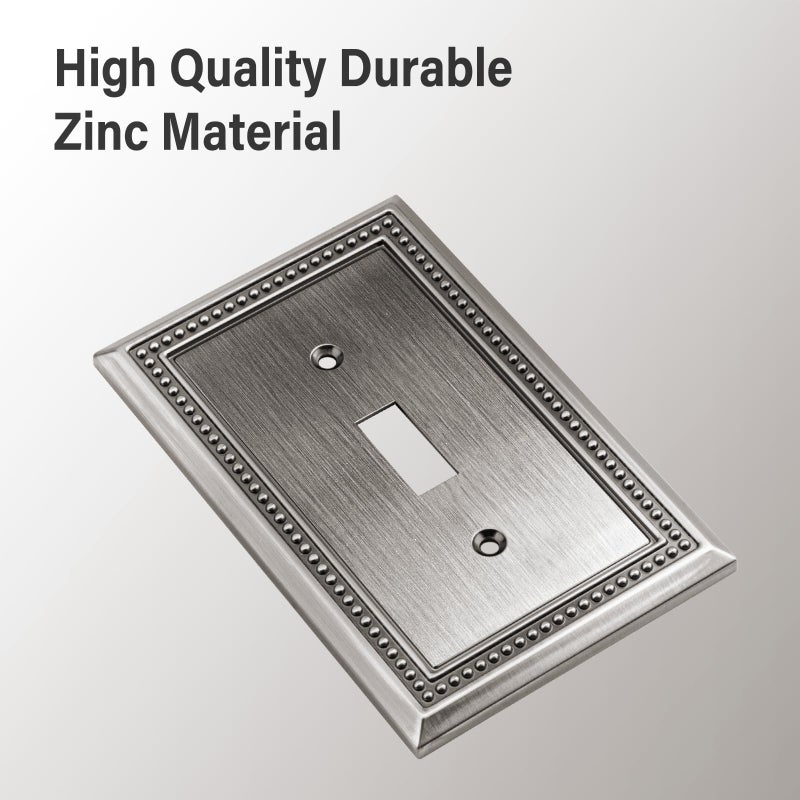 Henne Bery Sunken Pearls Heavy Duty Decorative Wall Plate Switch Plate Outlet Cover (Single Toggle, 2 Pack, Heirloom Silver) - Image 2