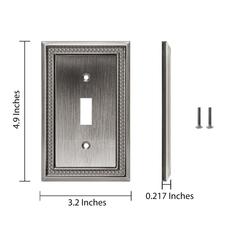Henne Bery Sunken Pearls Heavy Duty Decorative Wall Plate Switch Plate Outlet Cover (Single Toggle, 2 Pack, Heirloom Silver) - Image 3